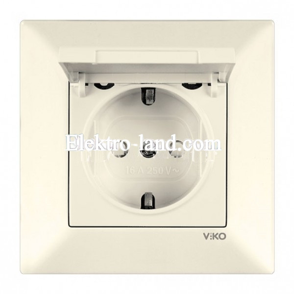 Розетка с заземлением и крышкой крем VIKO MERIDIAN 90970212-WH